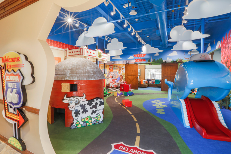 A Bright and kid-friendly atmosphere welcomes visitors to OK Kids Korral. Photo courtesy Simon Hurst 2014.