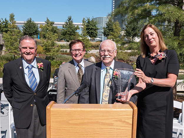 Larry McAtee, Warren Filley, James Morley and Maureen Heffernan, James R. Tolbert III Crystal Orchid Award, Orchids in October, Myriad Botanical Gardens.