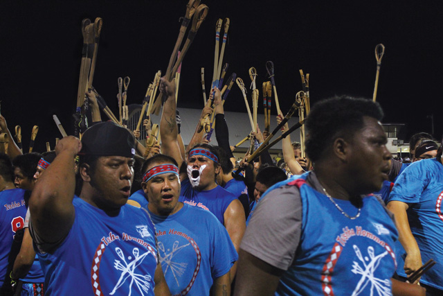 The all ages Tvshka Homma stickball team competing in Mississippi. Photo by Tina Firquain, Choctaw Nation