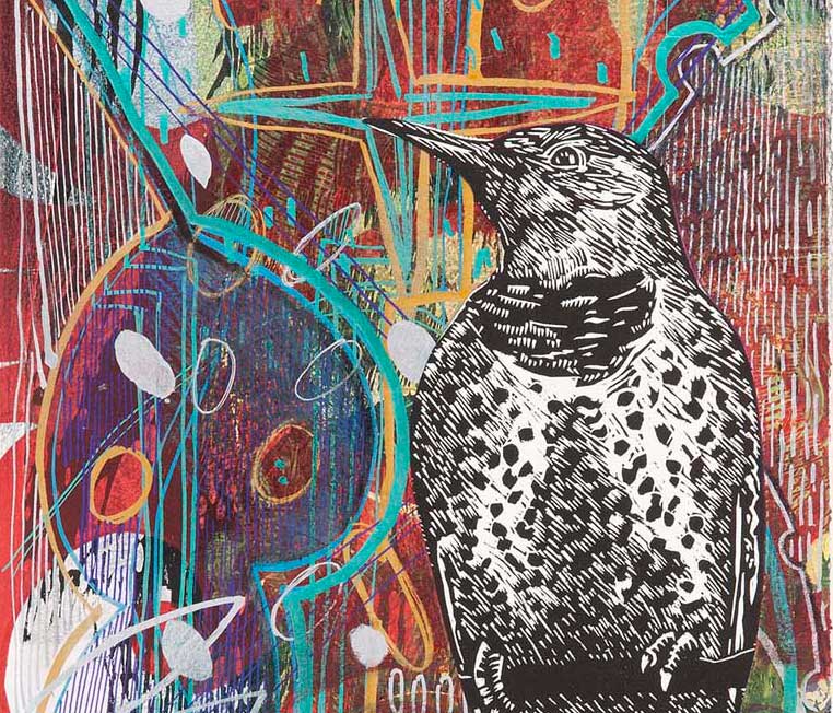 Marwin Begaye Flicker_2 Mixed Media, Monoprint, 18 x 24 in. 2015