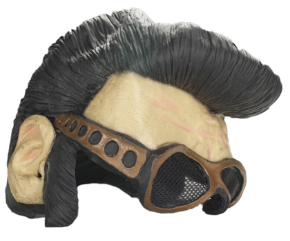 Author John Wooley wears this Elvis mask each Halloween.