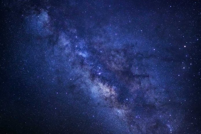 Milky Way galaxy, Long exposure photograph, with grain.