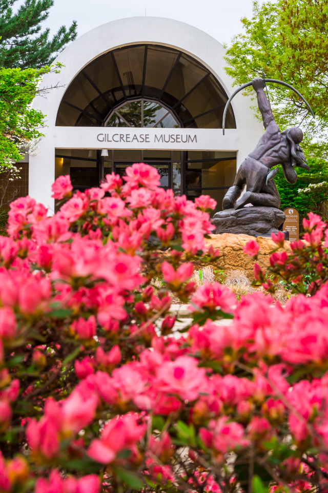 Spring azaleas bloom in front of the gilcrease museum.