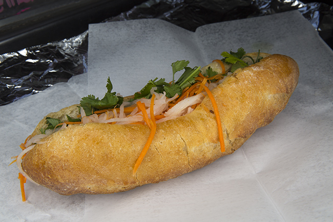Banh Mi is stuffed with meat and pickled vegetables on the Lone Wolf food truck.